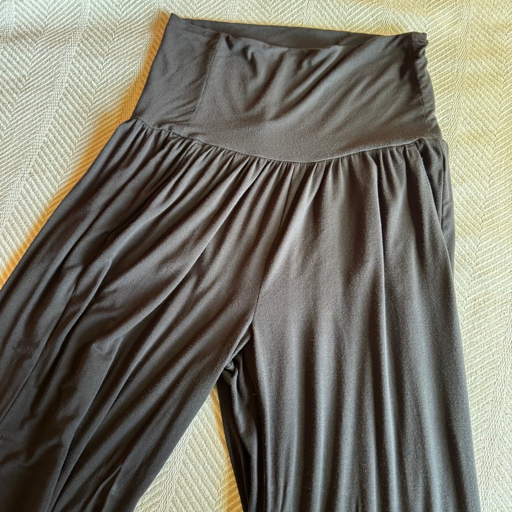 Athleta Studio Wide Leg Modal Pants Black High Rise Yoga Lounge Medium - Picture 2 of 12